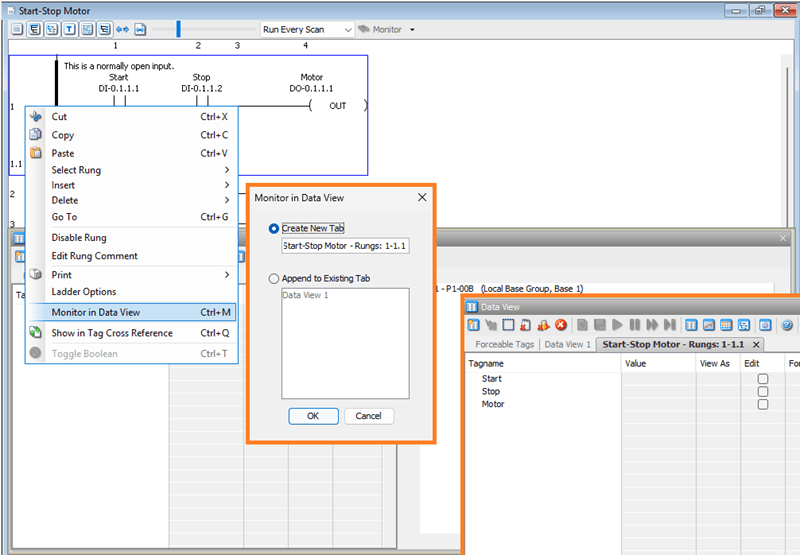 Setting up the data view information