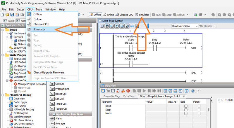 Starting the productivity PLC simulation