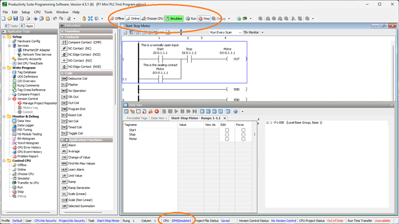 Online with the virtual PLC