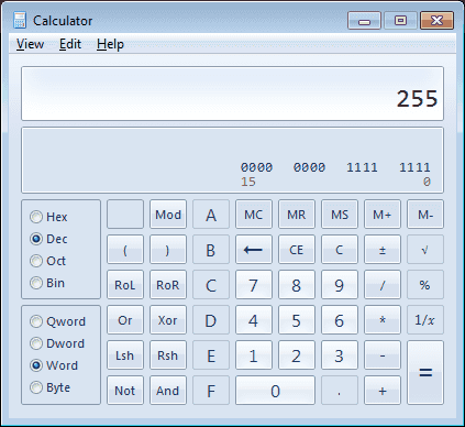 Windows Calculator Program Mode
