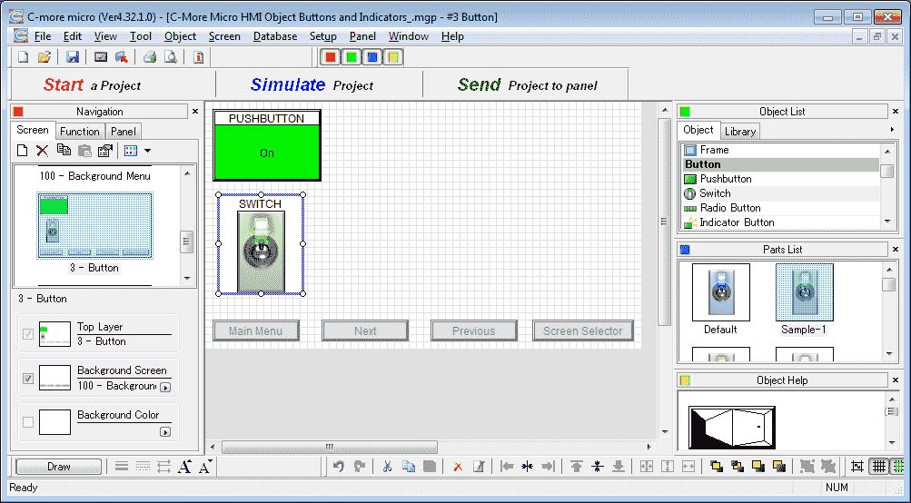 C-More Micro HMI Object Buttons and Indicators