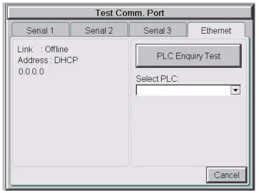 HMI Configuration Communication Port Test