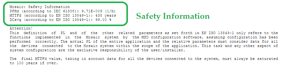 MOSAIC Safety Controller Reports / Documentation
