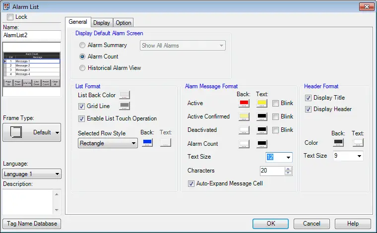 C-More EA9 HMI Series Panel Object List Alarms