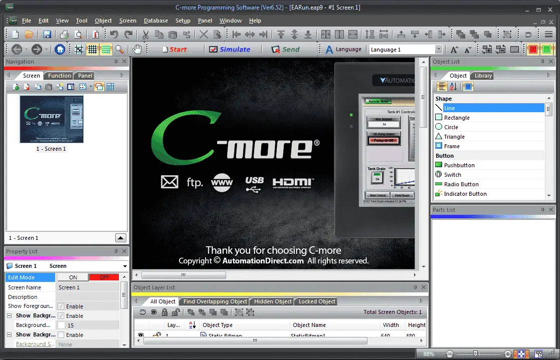 C-More EA9 HMI Series Headless RHMI Setup Screens