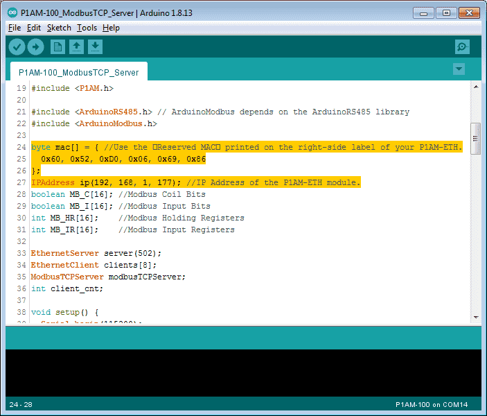 P1AM Arduino Modbus TCP