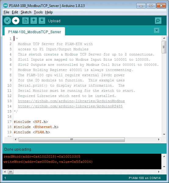 P1AM Arduino Modbus TCP