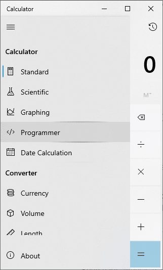 Windows Calculator Programmer Conversions