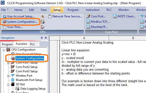 Click PLC Analog Input Non-Linear Scaling