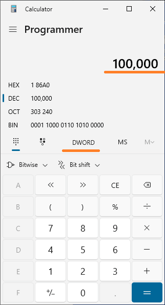 Windows Calculator - Numbering Variables